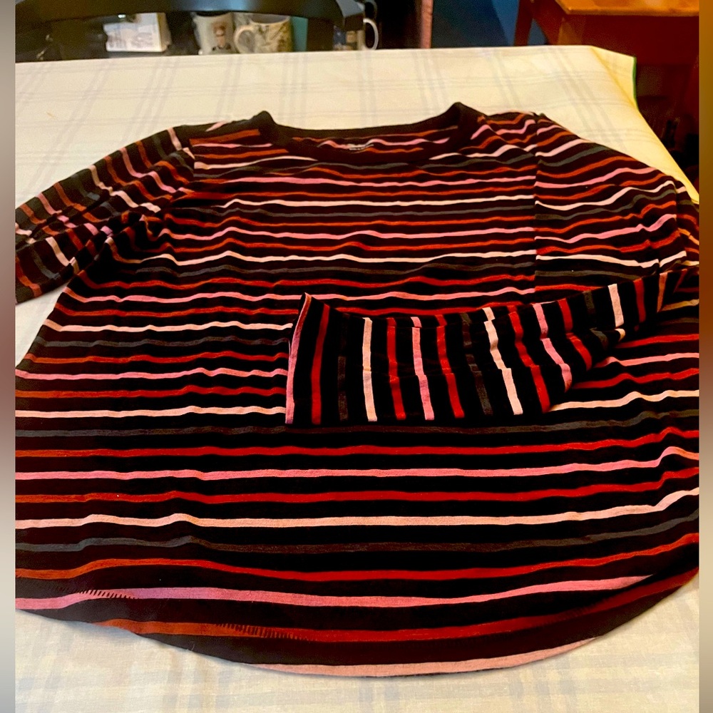 Madewell long-sleeved tee shirt multi-colored striped with black background -L